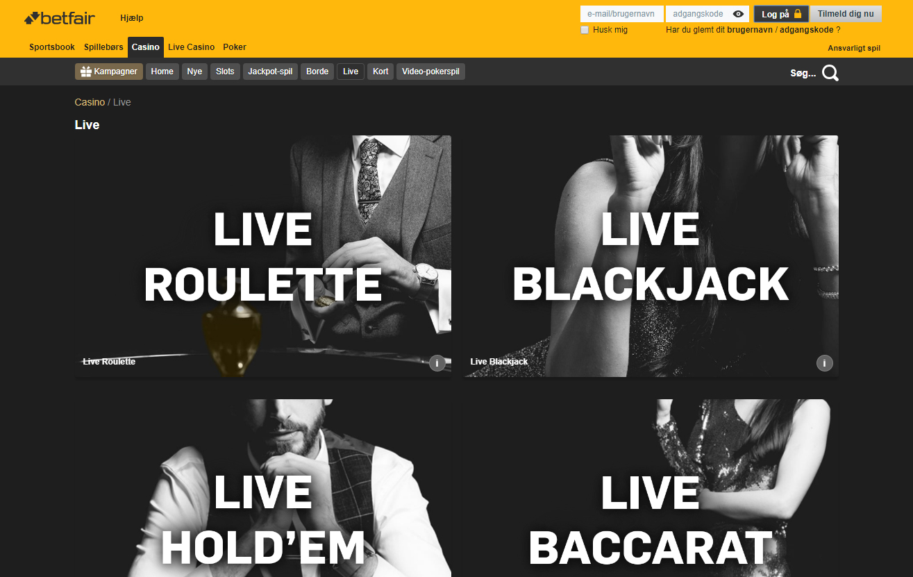 Betfair Danmark Live Casino